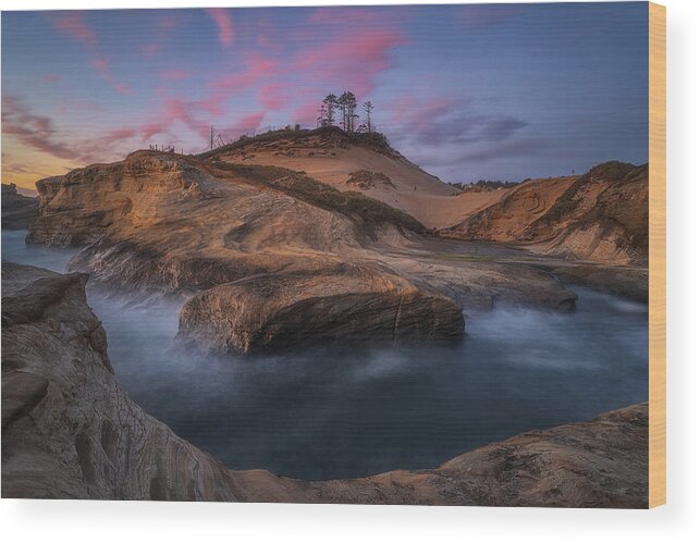 Sunset Wood Print featuring the photograph Sunset At Cape Kiwanda by Lydia Jacobs