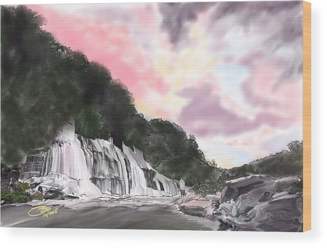 Sunsets Wood Print featuring the digital art Sunset at the Falls by Joel Deutsch