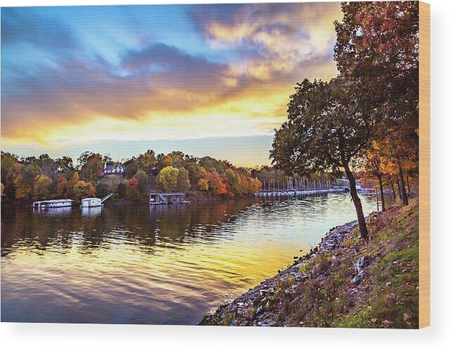 Sunset Wood Print featuring the photograph Sunset at Water's Edge by David Wagenblatt