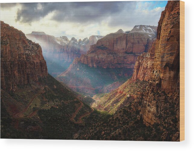 Zion Wood Print featuring the photograph Sunset At Zion Canyon Overlook by Owen Weber