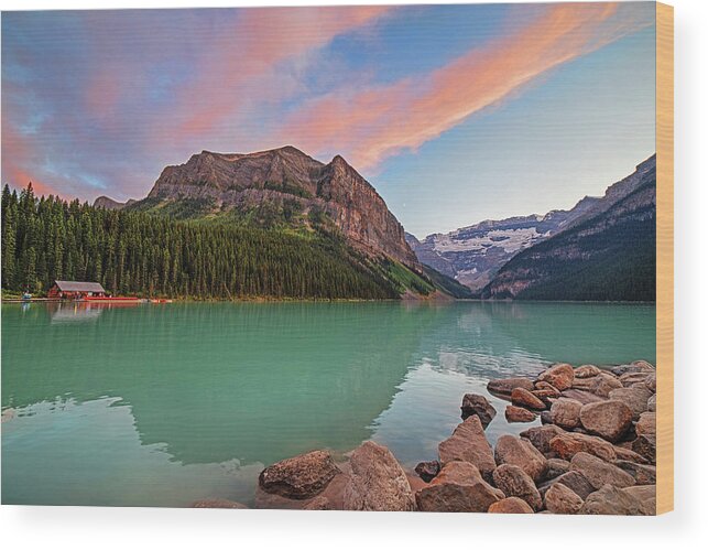 Lake Wood Print featuring the photograph Sunset in Lake Louise Banff National Park by Toby McGuire