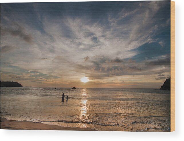 Water's Edge Wood Print featuring the photograph Sunset In The Venezuelan Caribbean by Elizabeth Fernandez