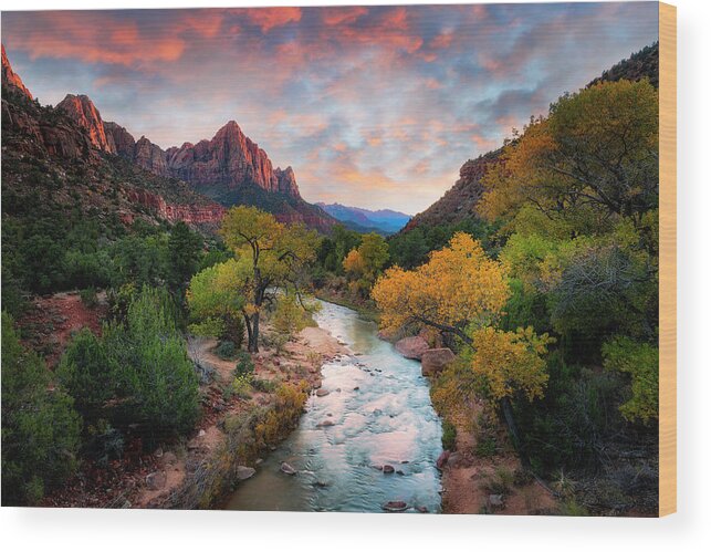 Sunset Wood Print featuring the photograph Sunset in Zion by Michael Ash