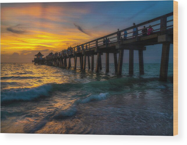 Naples Wood Print featuring the photograph Sunset On Naples Pier by Owen Weber