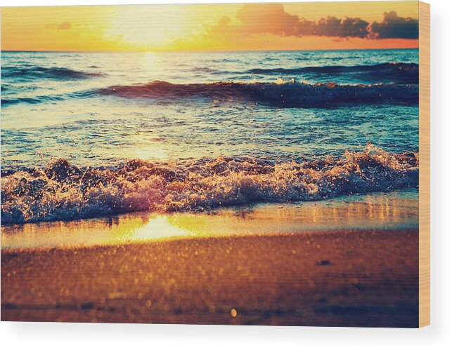 Scenics Wood Print featuring the photograph Sunset On The Sea by Sergeeva