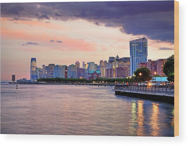 Outdoors Wood Print featuring the photograph Sunset Over Jersey City, Nj by Espiegle