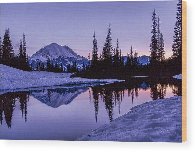 Mount Rainier National Park Wood Print featuring the photograph Mount Rainier Sunset Reflections by Emerita Wheeling