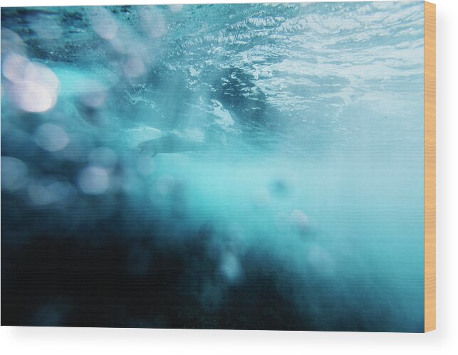 Underwater Wood Print featuring the photograph Surfer Catching A Wave by Subman