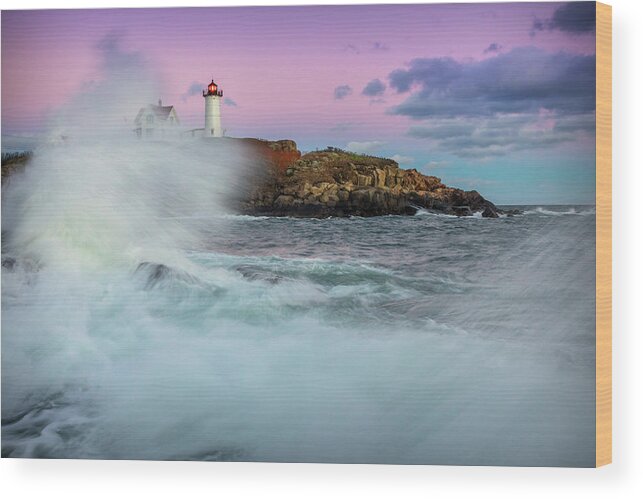 Maine Wood Print featuring the photograph Surf's Up at Nubble by Colin Chase