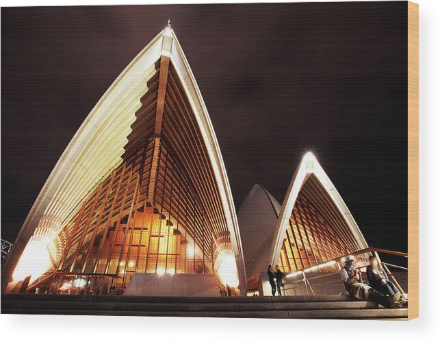 Outdoors Wood Print featuring the photograph Sydney Opera House At Night by Allan Baxter