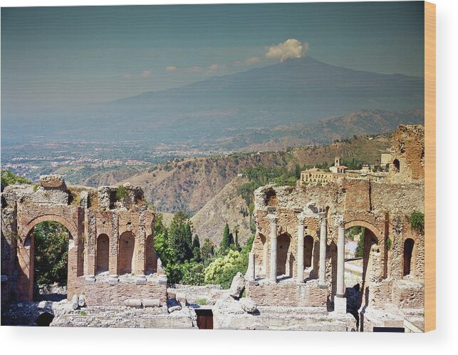Greek Culture Wood Print featuring the photograph Taormino, Sicily, Italy by Design Pics / Patrick Swan