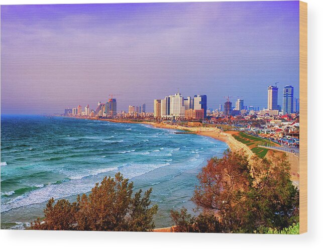 Water's Edge Wood Print featuring the photograph Tel Aviv City View by Audun Bakke Andersen