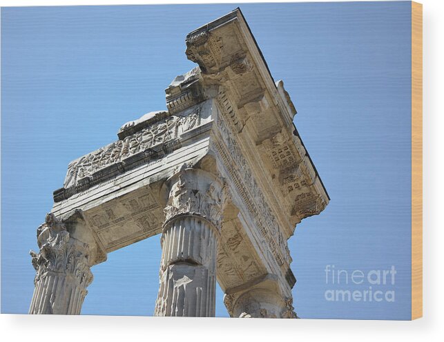 Travelpixpro Wood Print featuring the photograph Temple of Apollo Sosianus Low Angle View Rome Italy by Shawn O'Brien