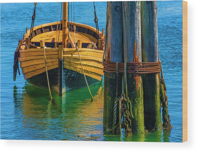 Boat Wood Print featuring the photograph Tethered by Dee Browning