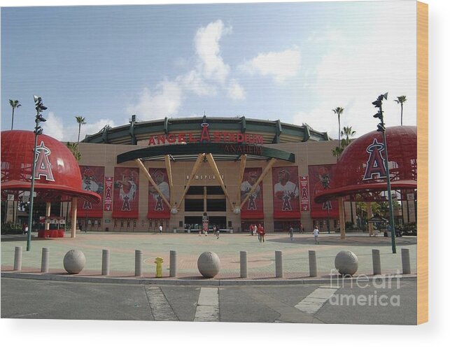 American League Baseball Wood Print featuring the photograph Texas Rangers V Los Angeles Angles Of by Mlb Photos