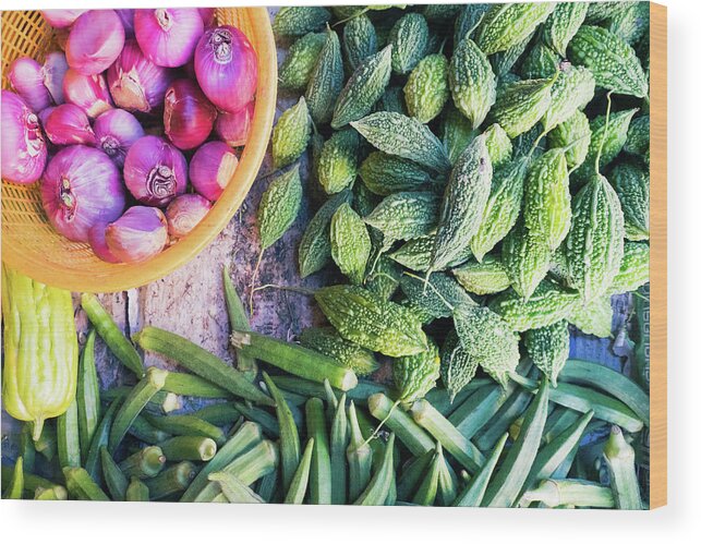 Asian Wood Print featuring the photograph Thai Market Vegetables by Nicole Young