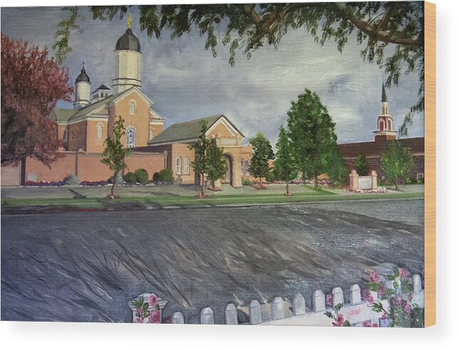 Lds Wood Print featuring the painting Thank Thee for the Church and the Temple Vernal Utah Temple by Nila Jane Autry