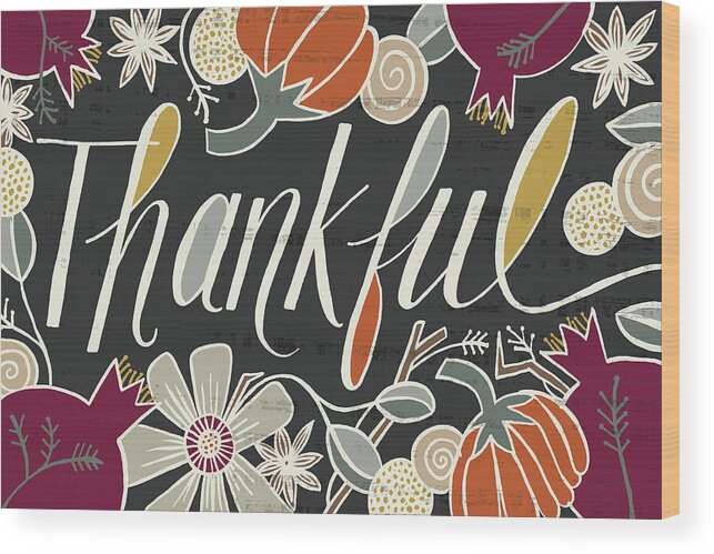 Harvest Wood Print featuring the painting Thankful Fall Art Black Background by Jen Montgomery