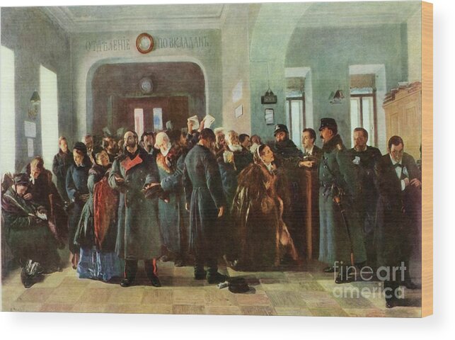 Crowd Of People Wood Print featuring the drawing The Bank Collapses by Print Collector