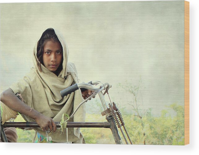 Adolescence Wood Print featuring the photograph The Bicycle Girl by Atul Tater