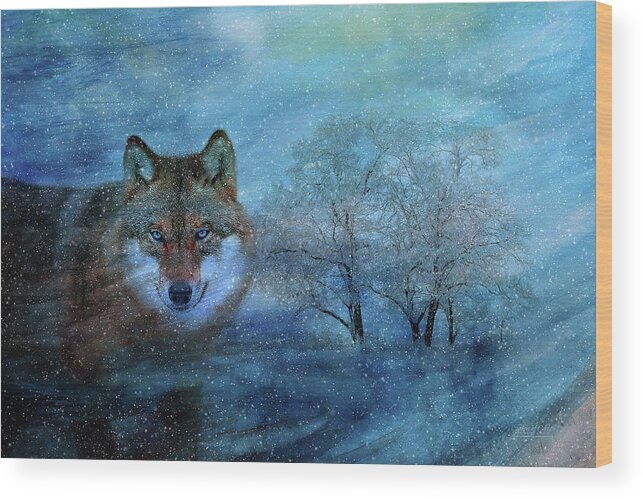 Wolf Wood Print featuring the digital art The Blue Wolf by Doreen Erhardt