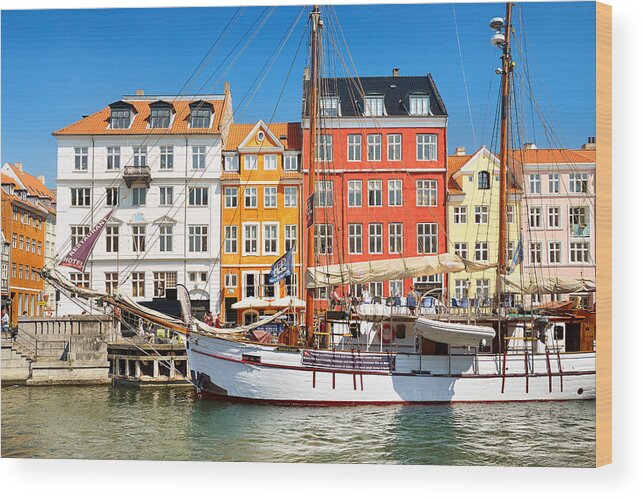 City Wood Print featuring the photograph The Boat In Nyhavn Canal, Copenhagen by Jan Wlodarczyk