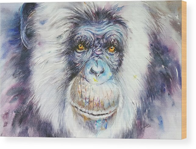 Chimp Wood Print featuring the painting The Chiefftain by Arti Chauhan