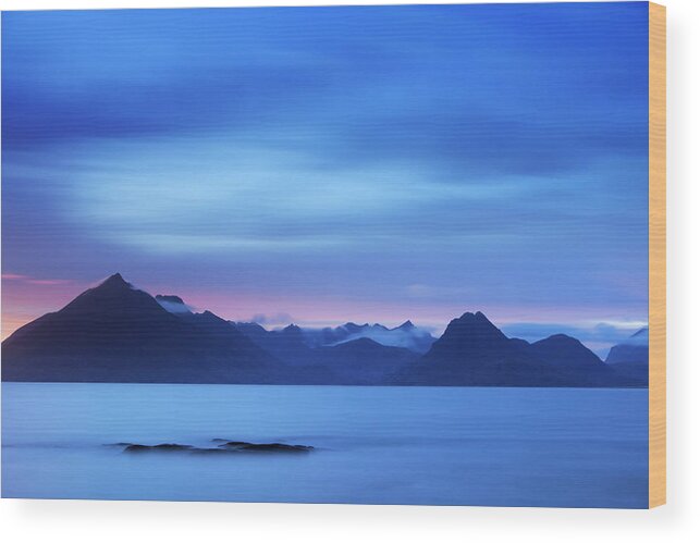 Water's Edge Wood Print featuring the photograph The Cuillins At Dusk Near Elgol, Isle by Sara winter