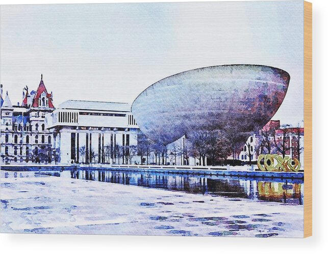 Albany Wood Print featuring the photograph The Egg at Empire State Plaza in Albany, New York. by Sandra Foyt