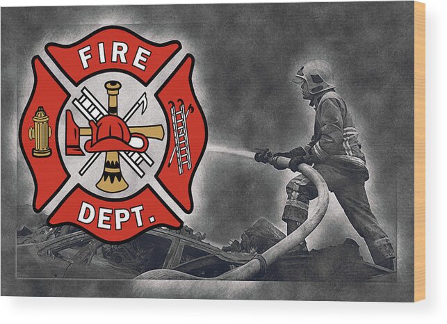 First Responder Wood Print featuring the digital art The Firefighter by Pheasant Run Gallery