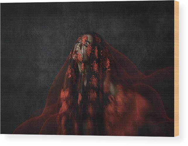 Red Wood Print featuring the photograph The Girl Behind The Red Riding Hood by Djayent Abdillah
