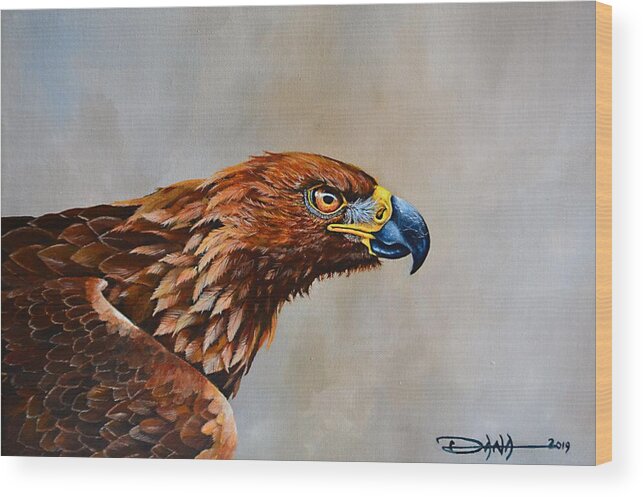 Birds Wood Print featuring the painting The Golden Eagle by Dana Newman