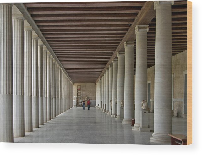 Stoa Of Attalos Wood Print featuring the photograph The Inside Of The Restored Stoa Of by Izzet Keribar