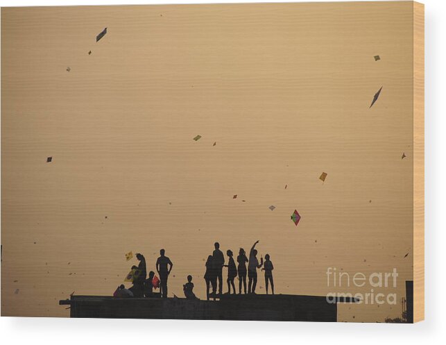 Child Wood Print featuring the photograph The Last Kites Of Uttarayan 2013 by Saumil Shah - Flickr.com/saumil