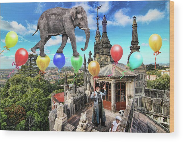 Elephant Wood Print featuring the photograph The Magician on the Roof by Aleksander Rotner