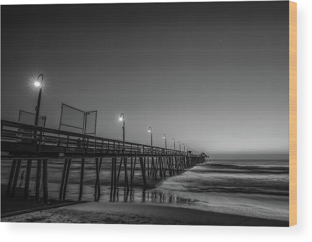 B&w Wood Print featuring the photograph The Pier by Bill Chizek