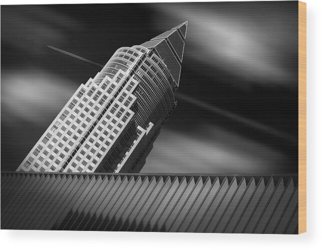 Messeturm Wood Print featuring the photograph The Rocket Starts: 10 .. 9 .. 8 .. 7 ... by Rolf Mauer