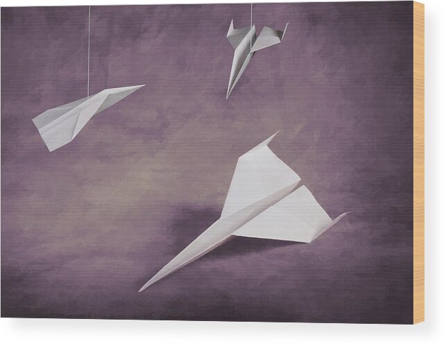 Airplane Wood Print featuring the photograph Three Paper Airplanes by Tom Mc Nemar