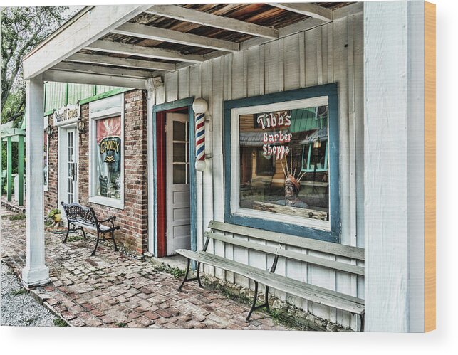 Tibbs Barber Shoppe Wood Print featuring the photograph Tibb's Barber Shoppe by Sharon Popek