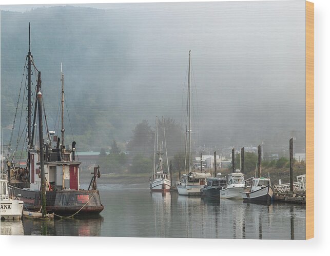 Boats Wood Print featuring the photograph Tillamook Bay In The Fog by Bill Gallagher