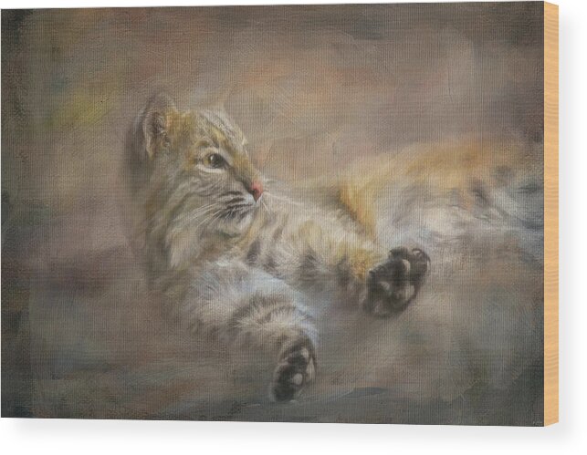 Bobcat Wood Print featuring the painting Time To Rise and Shine by Jai Johnson