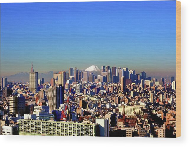 Tranquility Wood Print featuring the photograph Tokyo Cityscape With Mount Fuji by Vladimir Zakharov