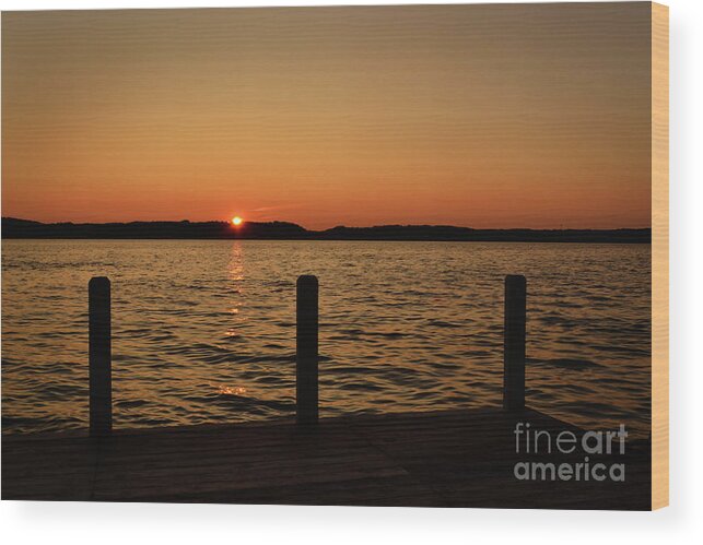 Torch Lake Wood Print featuring the photograph Torch Lake Dockside Sunset by Amy Lucid