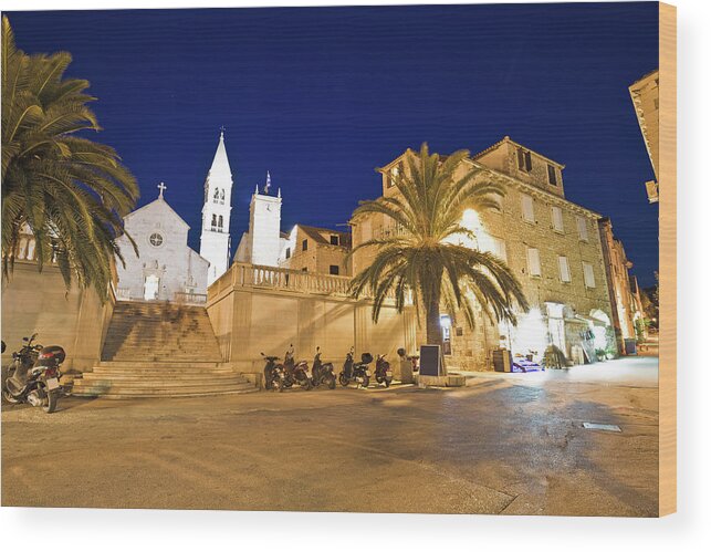 Brac Wood Print featuring the photograph Town of Supetar on Brac island evening view by Brch Photography