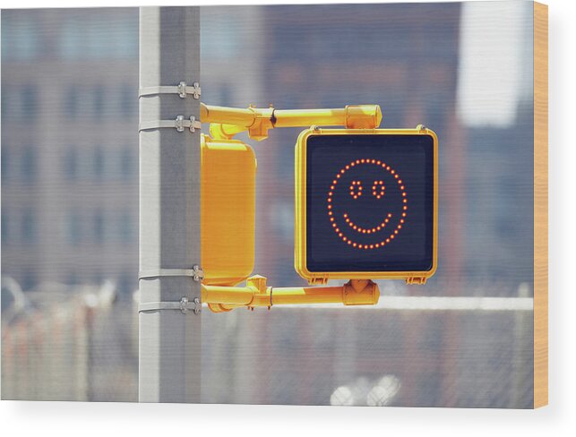 Pole Wood Print featuring the photograph Traffic Sign With Smiley Face by Richard Newstead