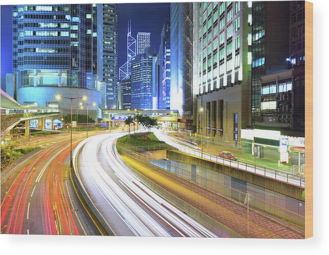 Curve Wood Print featuring the photograph Traffic Through Downtown by Leung Cho Pan