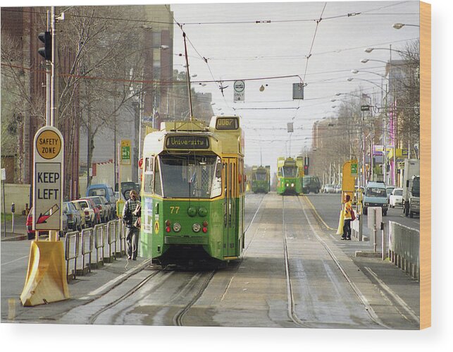 Trams Wood Print featuring the photograph Trams, Melbourne, Circa 1998 by Jerry Griffin