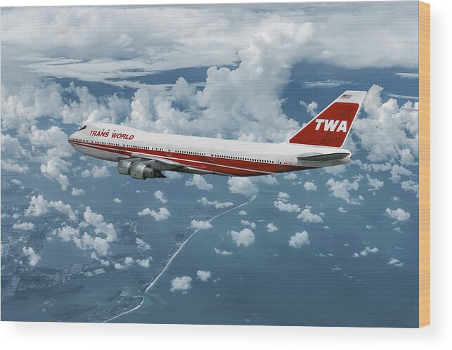 Trans World Airlines Wood Print featuring the mixed media Trans World Airlines Boeing 747-131 by Erik Simonsen