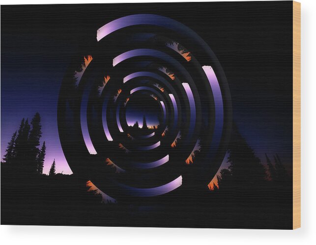 Tree Wood Print featuring the digital art Tree Silhouette Sunrise Circles by Pelo Blanco Photo