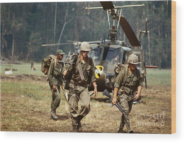 Vietnam War Wood Print featuring the photograph Troopers After Burning Their Bunker by Bettmann